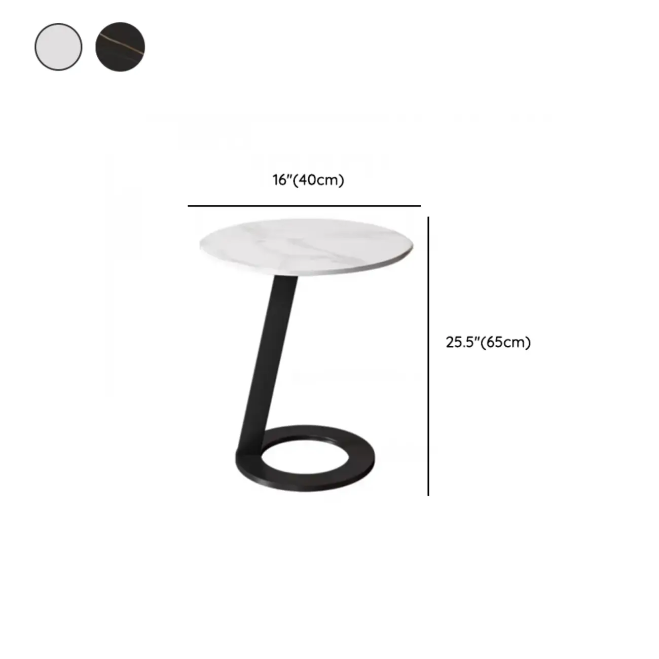 White Modern Stone Metal C Shaped Round Side Table