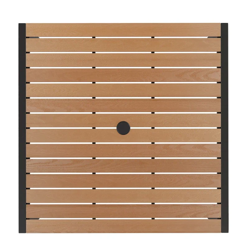 Black Steel Framed 35 Square Faux Teak Patio Table-Tan 9FT Patio Umbrella-Base