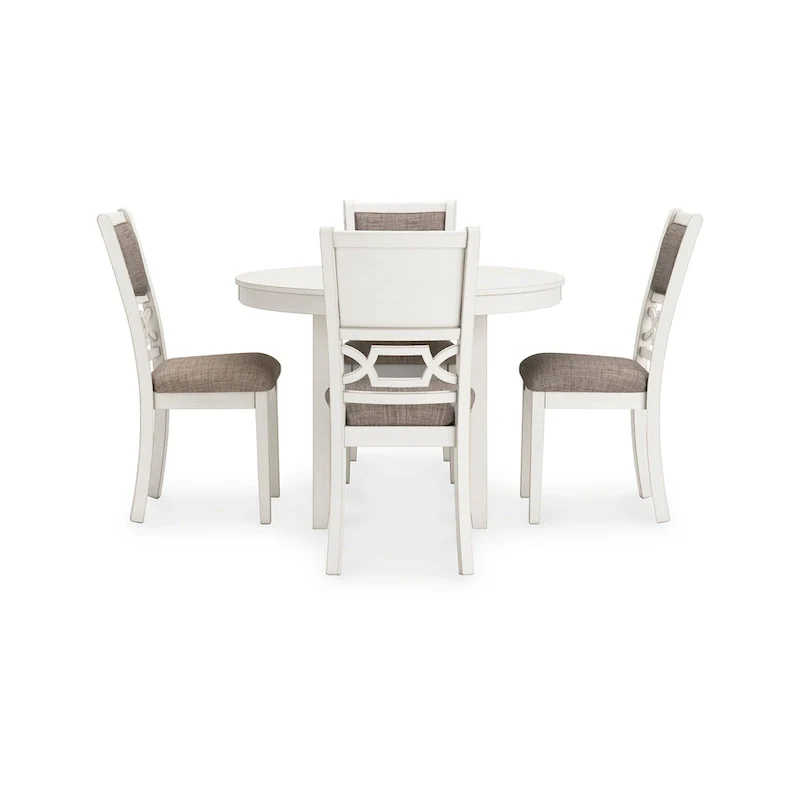 Berg 5pc Round Dining Table Set, Gray White Wood, 4 Padded Chairs
