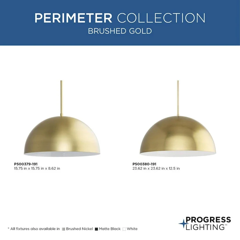 Perimeter Collection One-Light Brushed Gold Mid-Century Modern Pendant with metal Shade - 23.62 in x 23.62 in x 12.5 in