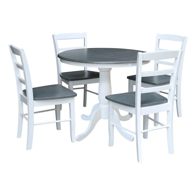 International Concepts Solid Wood 36 Round Pedestal Dining Table with 4 Madrid Ladderback Chairs