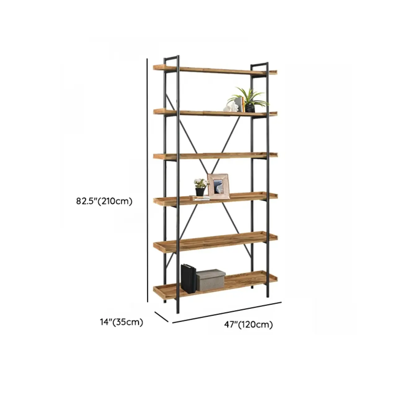 5-Tier Open Back Metal Frame Rectangular Bookcase