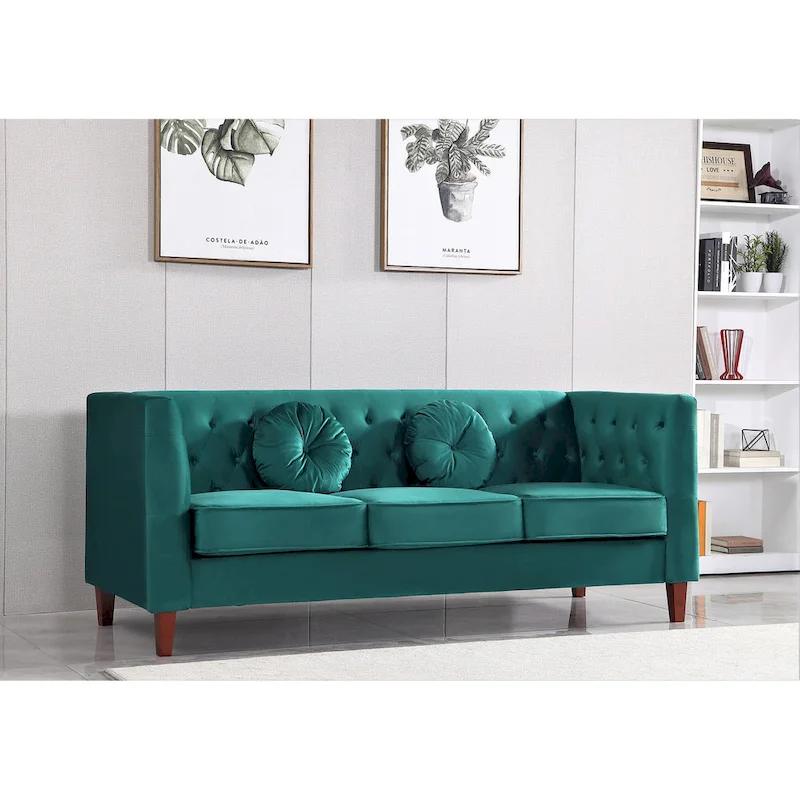 US PRIDE FURNITURE Velvet Classic Chesterfield Sofa with Wood legs