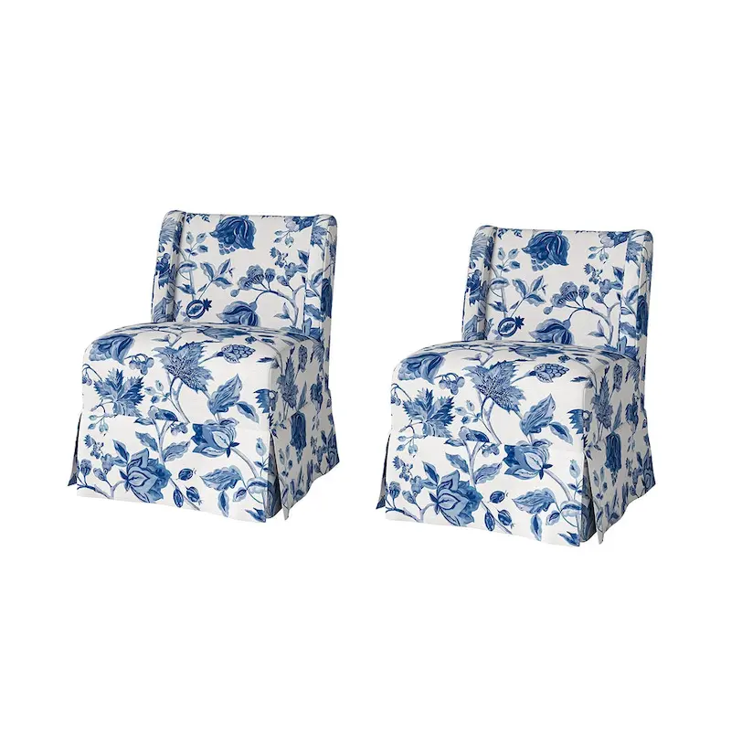 Falk Transitional Upholstered Slipper Chair with Slipcover and Solid Wood Legs Set of 2 by HULALA HOME