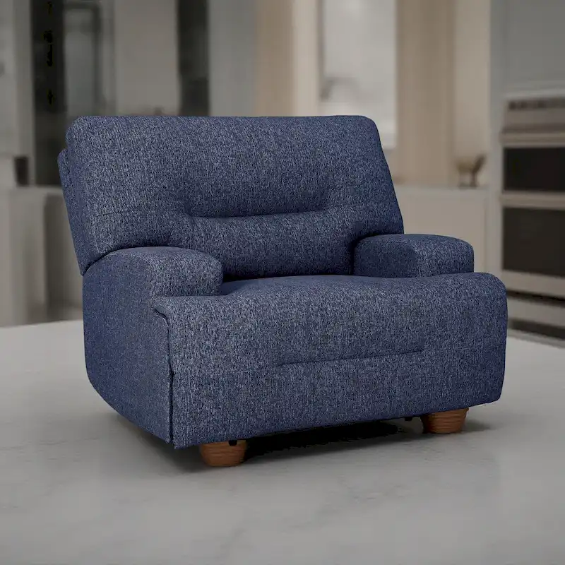 Marissa Wide Seat Power Recliner Chair, Soft Navy Blue Polyester