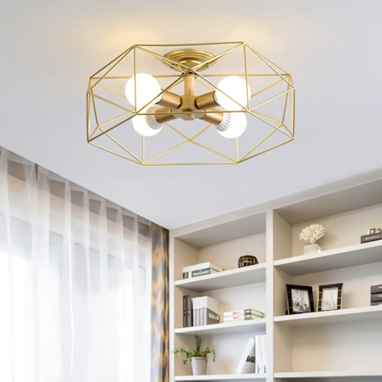 Sleek Gold Semi-Flush Ceiling Light with Iron Drum Shade