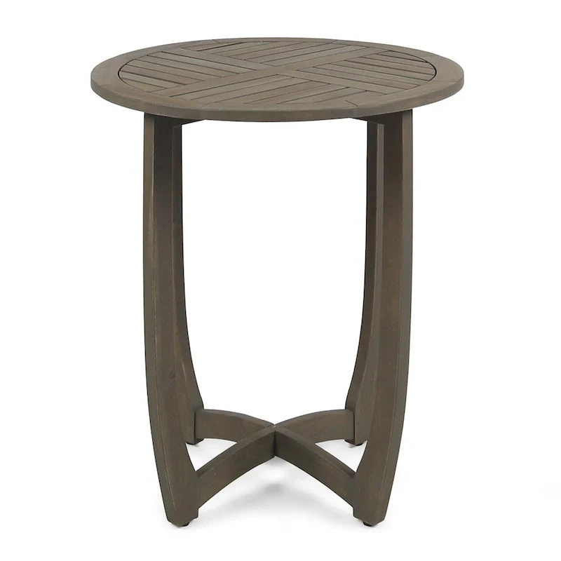 27.5 Inch Grey Acacia Wood Bistro Table Round Rustic Outdoor Slat Top