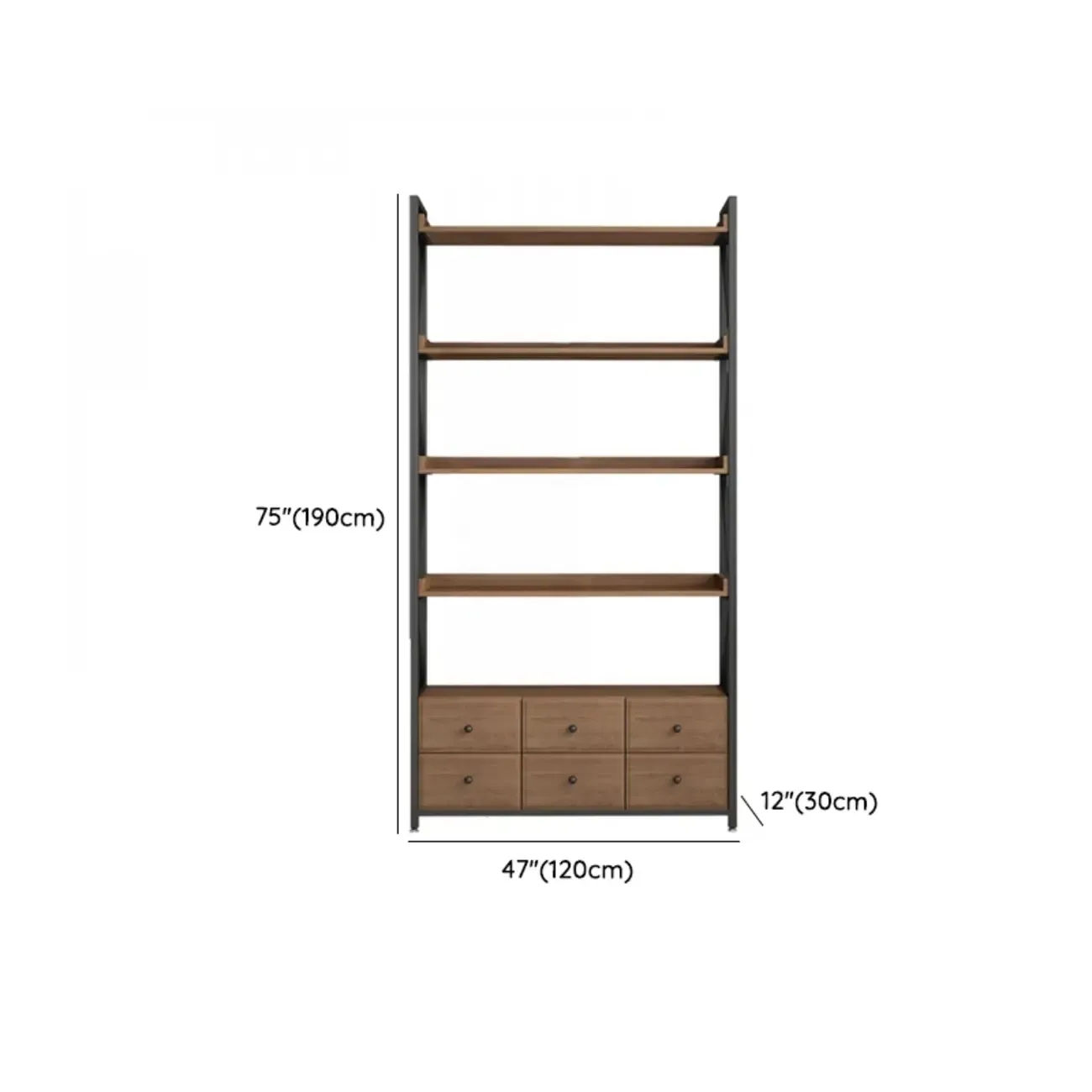 Rustic Brown Metal 6-shelf Open Bookcase with Cabinet