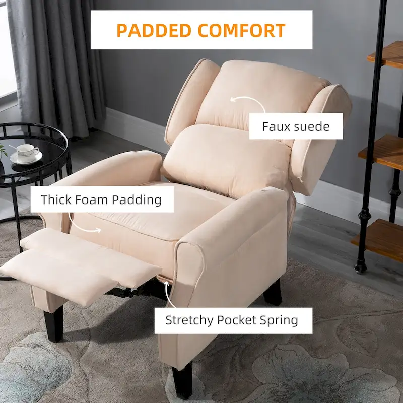 Cream White Heated Massage Recliner Chair with Lumbar Heating & Remote Controller