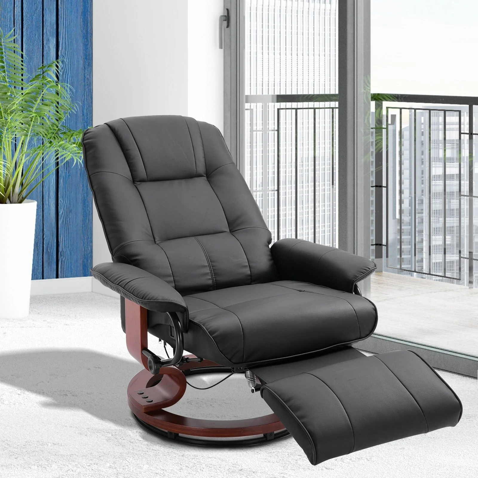 HomCom Faux Leather Adjustable Manual Swivel Base Recliner Chair with Comfortable and Relaxing Footrest