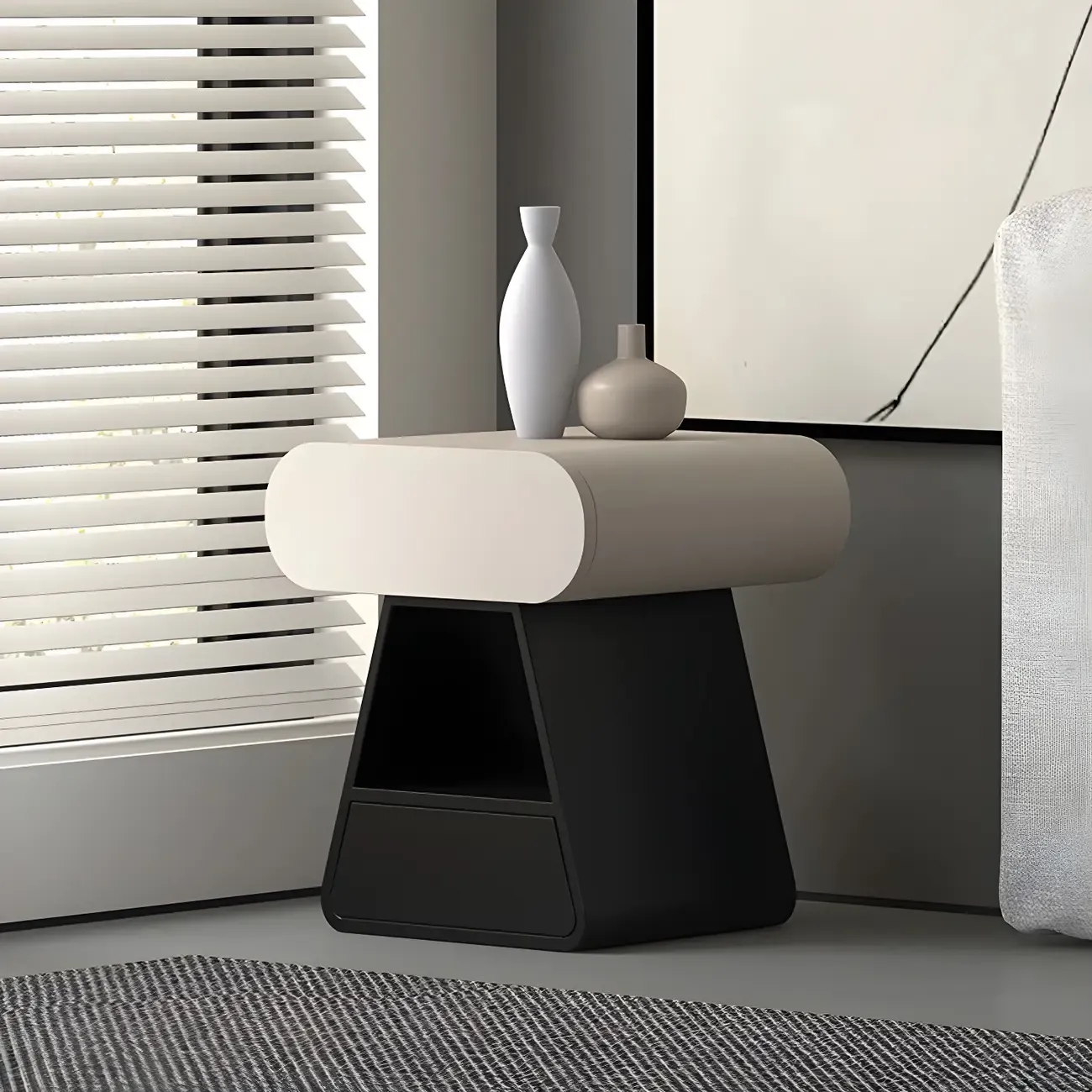 Simple Rectangular Wood Black-White 2 Drawer Nightstand