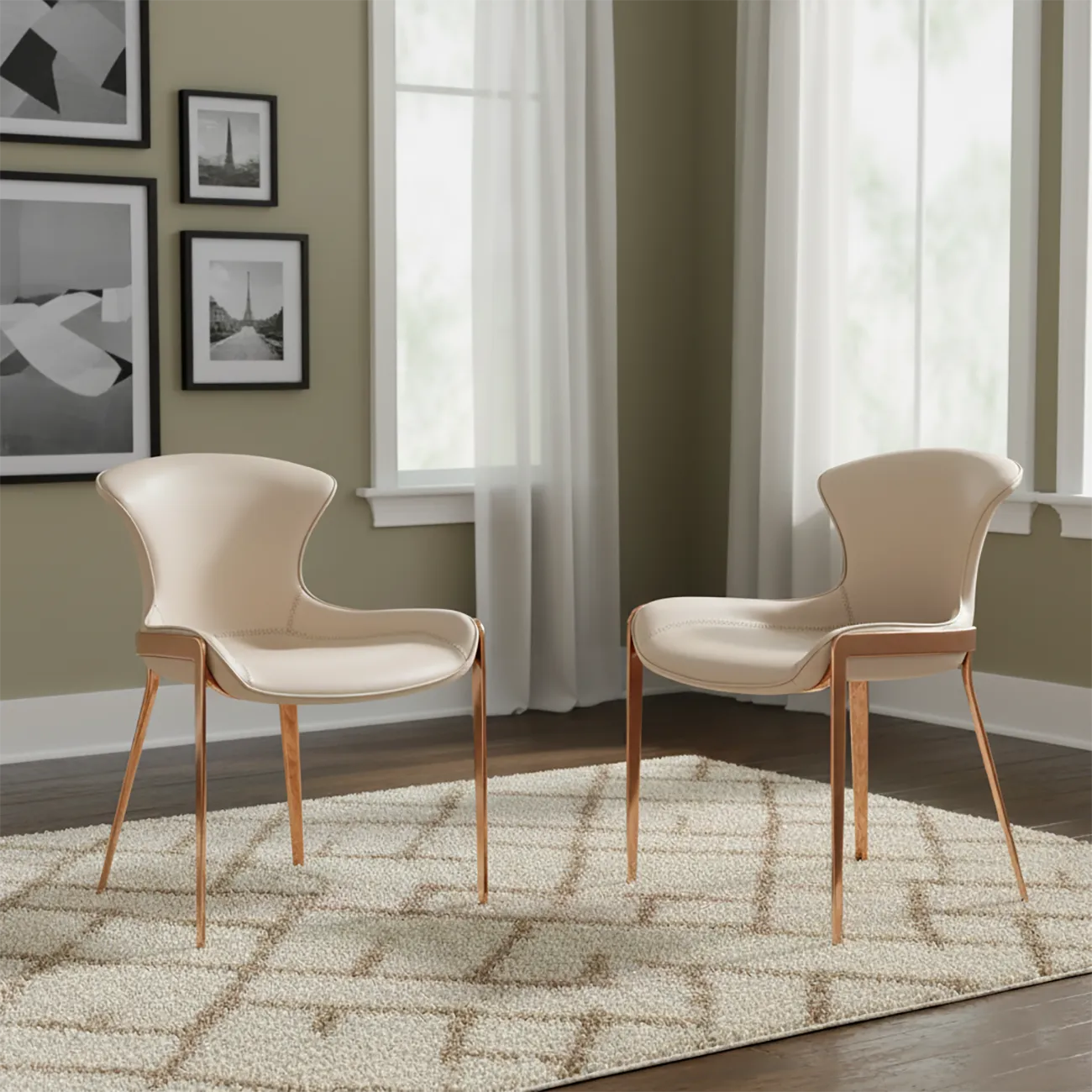 Glam Wingback Saddle Leather Dining Chairs Metal Legs