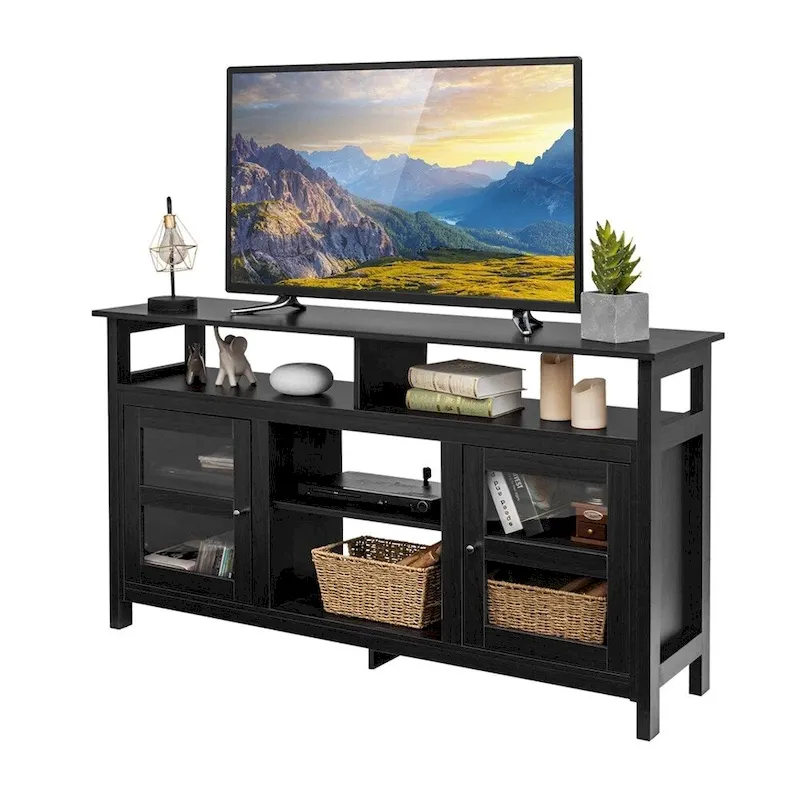 58 TV Stand Entertainment Console W/ 2 Cabinets Up to 65 Black - 58 inches