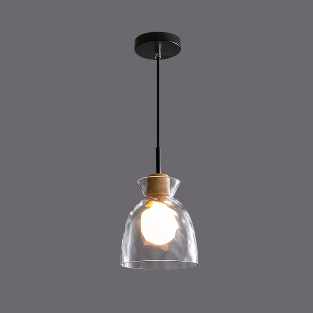 Modern Clear Textured Glass Wood Pendant Light
