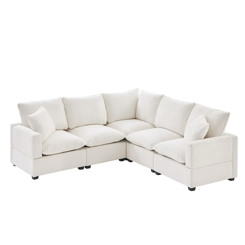 Nestfair Modern L Shape Modular Sofa 5 Seat Chenille Sectional Couch Set with 2 Pillows Included