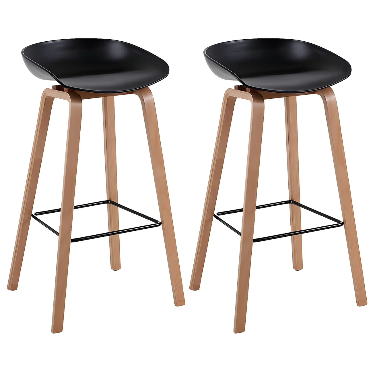 Mid-Century Modern Plastic Bar Stool with Wood Legs