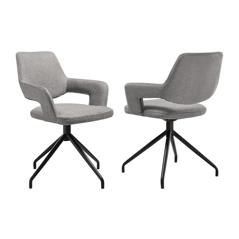 Samy 23 Inch Swivel Dining Chair Set of 2, Curved Back, Padded, Gray, Black