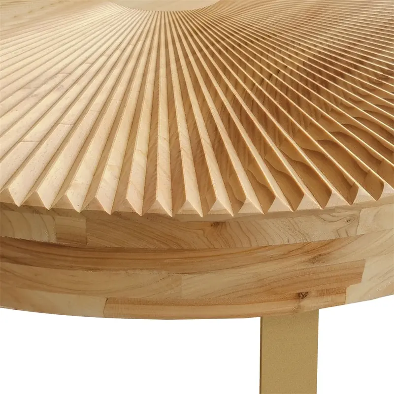 Modern Wood Round Coffee Table with Metal Legs