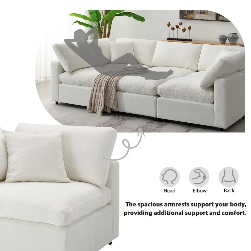 Beige 130 Chenille Cloud U-Shaped Sleeper Sectional Sofa, 6-Piece Modular Design