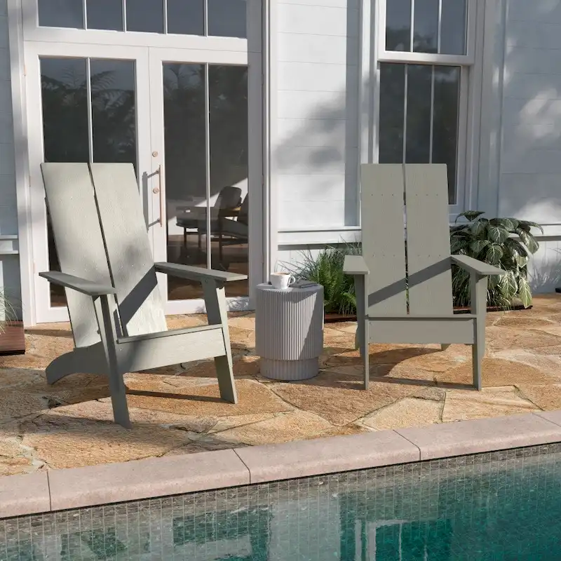 Modern Dual Slat Back Adirondack Style Chairs, Set of 2