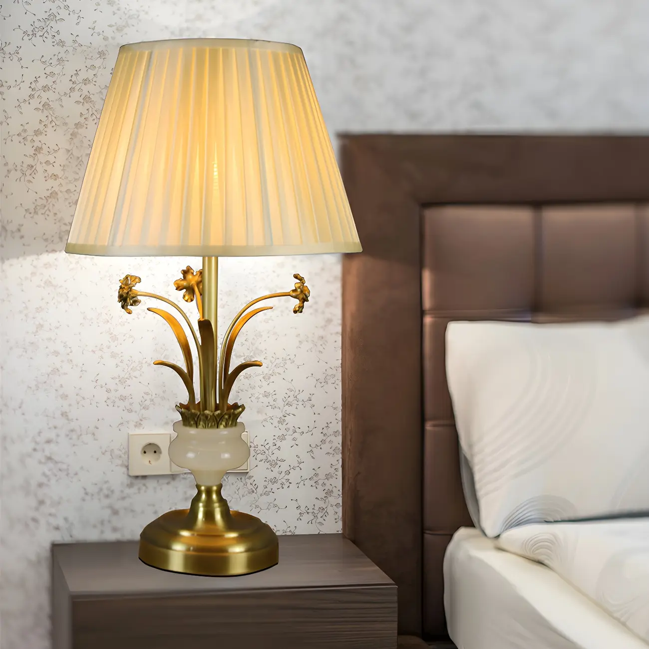 Classic Gold Geometric Table Lamp Plug In Electric for Bedroom