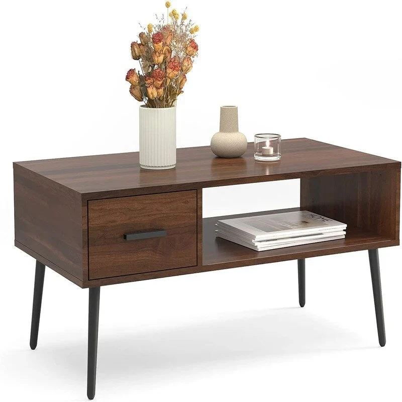 Mid Century Modern Style Cocktail Table TV Stand with Drawer - 41.3D x 21.7W x 17.7H