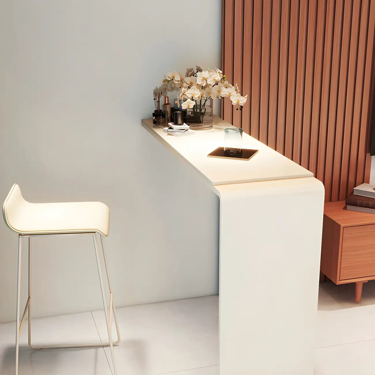 Modern Beige Stone Metal Wall Mounted Bar Tables