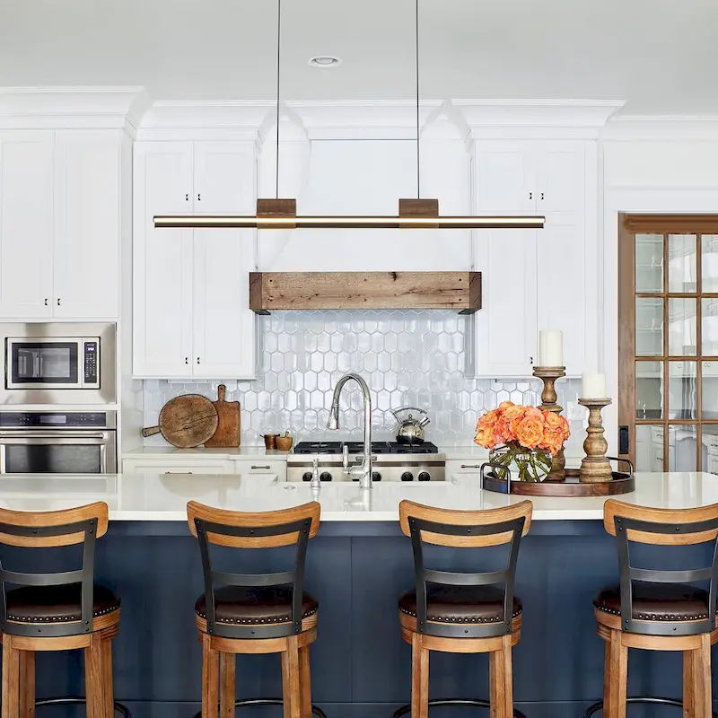 3-Light Integrated LED Linear Kitchen Island Pendant with Wood Accents - Black