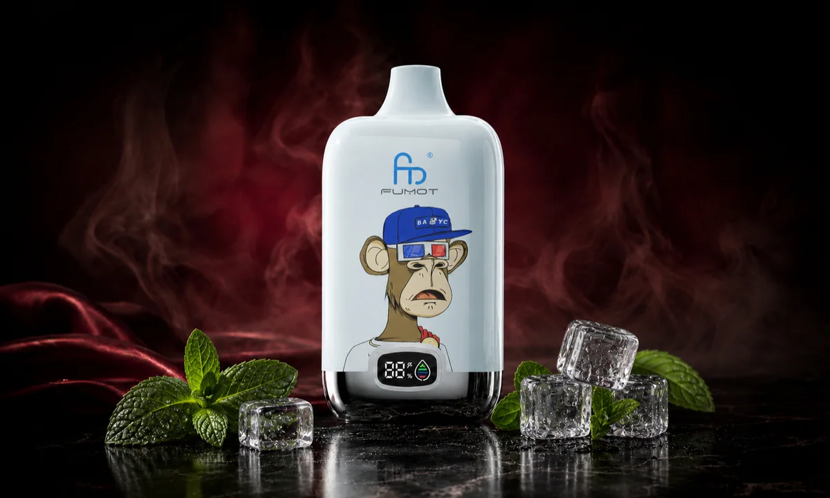 Fumot Digital Box 12000 Cool Mint Vape in einer dunklen Rauchszene