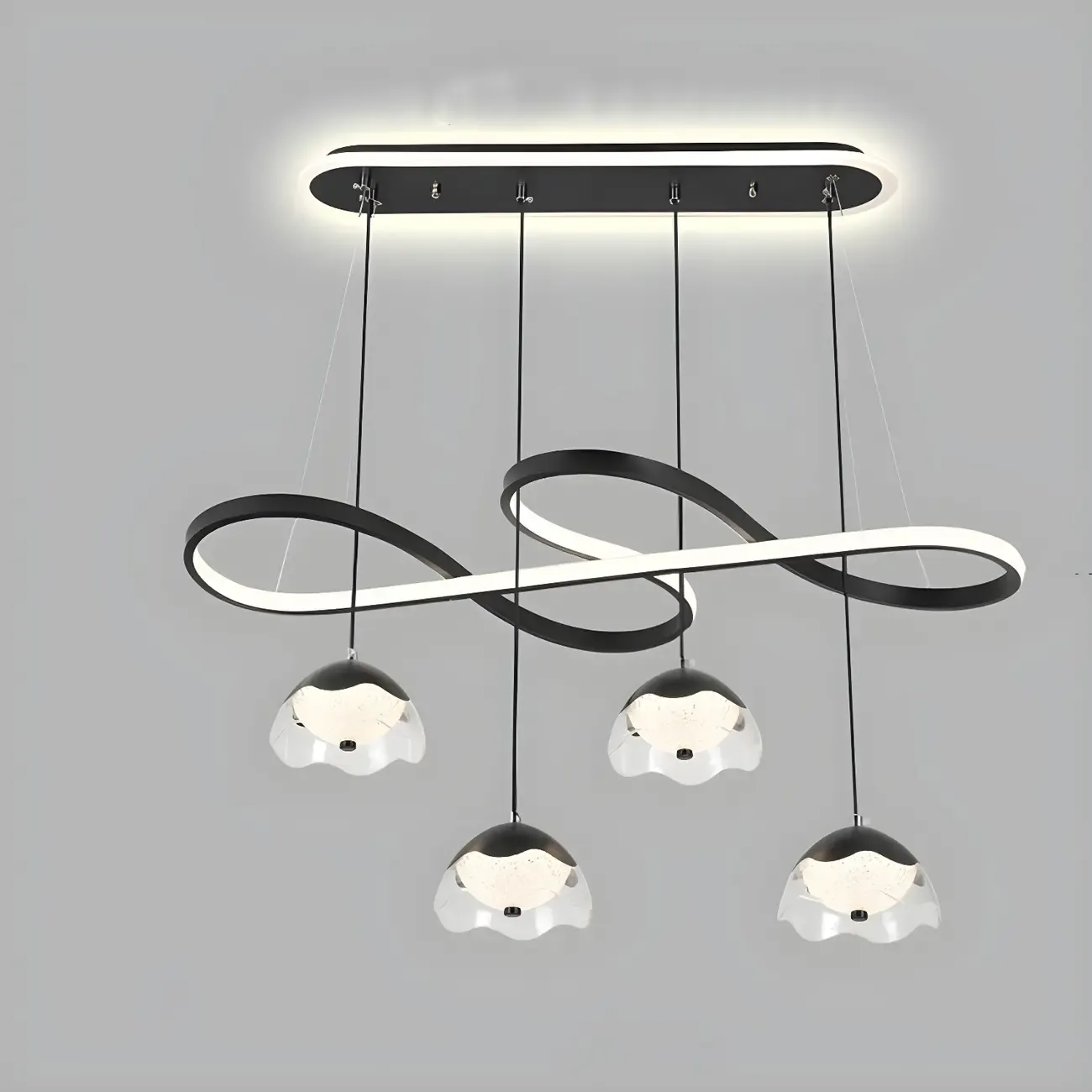 Adjustable 2 Tiers Black Metal 6-Light Dimming Pendant Light