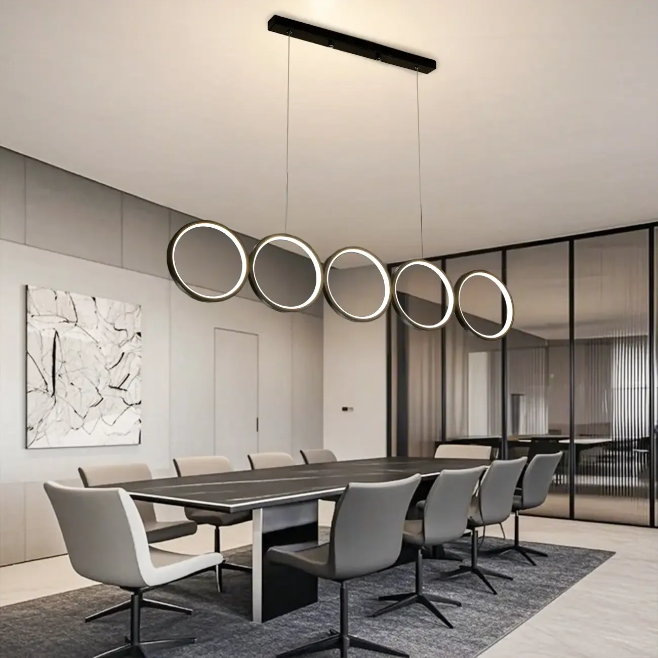 5-Light Modern Black Large Ring Island Pendant Light