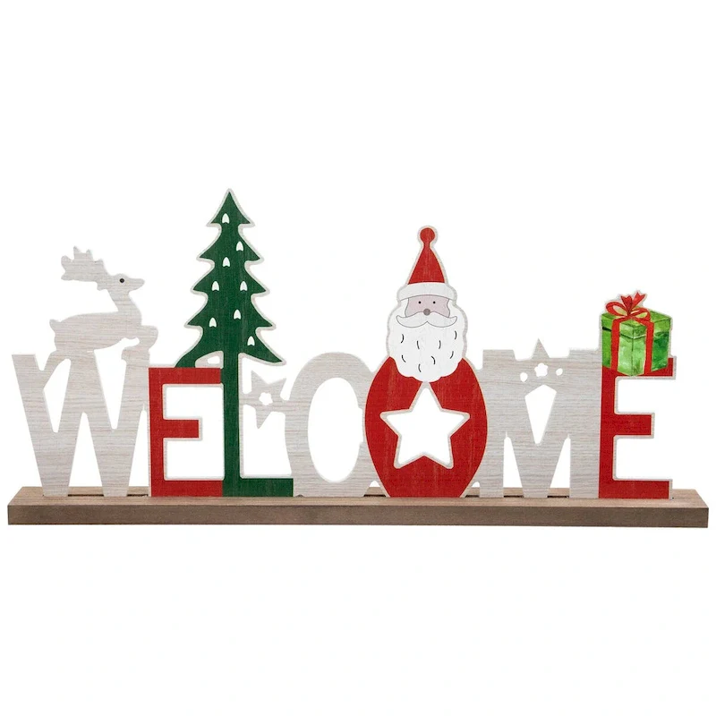 Wooden  Welcome  Christmas Sign - 16  - Red and White