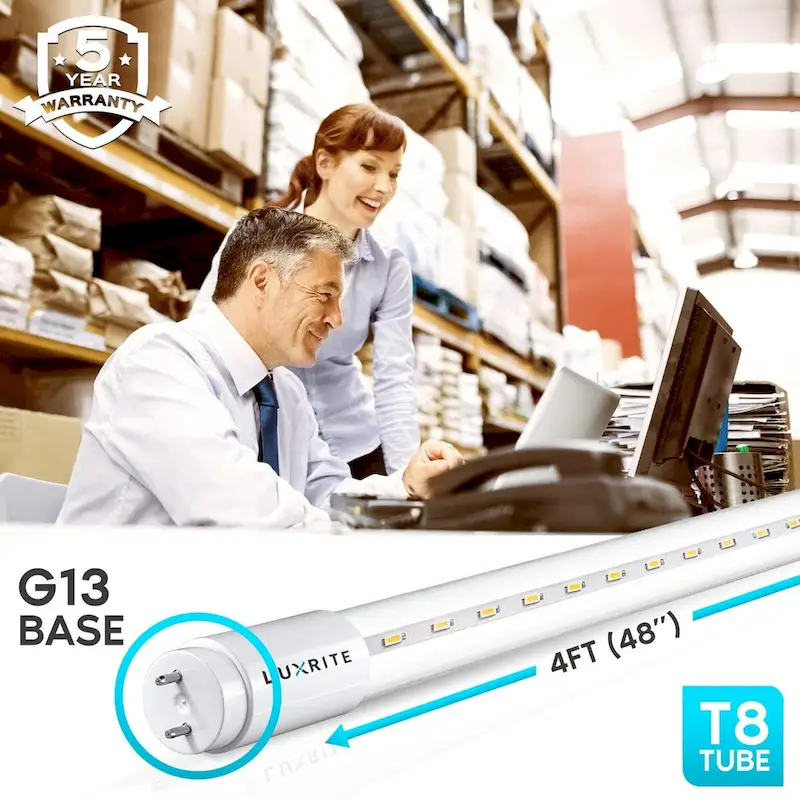 Luxrite 12-Pack 4FT T8 LED Tube Light Ballast and Ballast Bypass 13W=32W Single-End or Double-End Damp Rated UL Listed