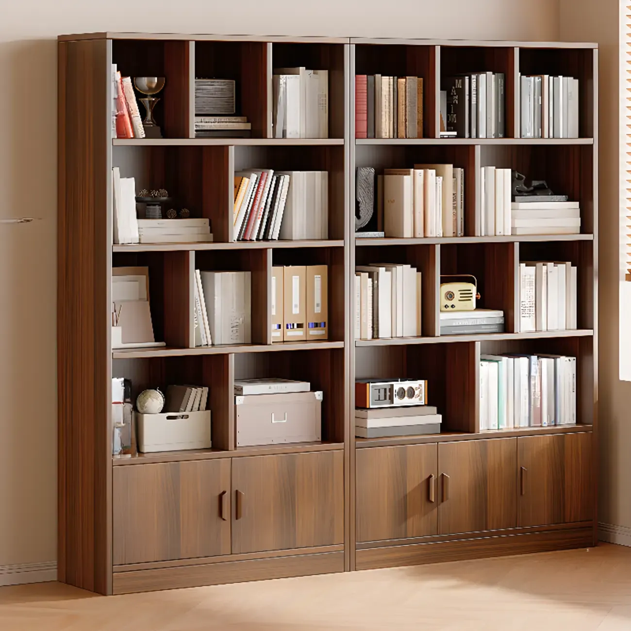 Antique Walnut Reclaimed Wood Doors Vertical Bookcase