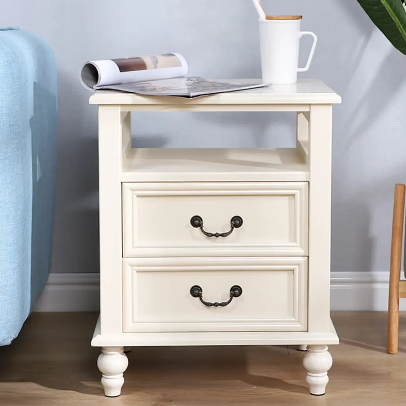 French Small 3-Tier Nightstand with Bronze Handles