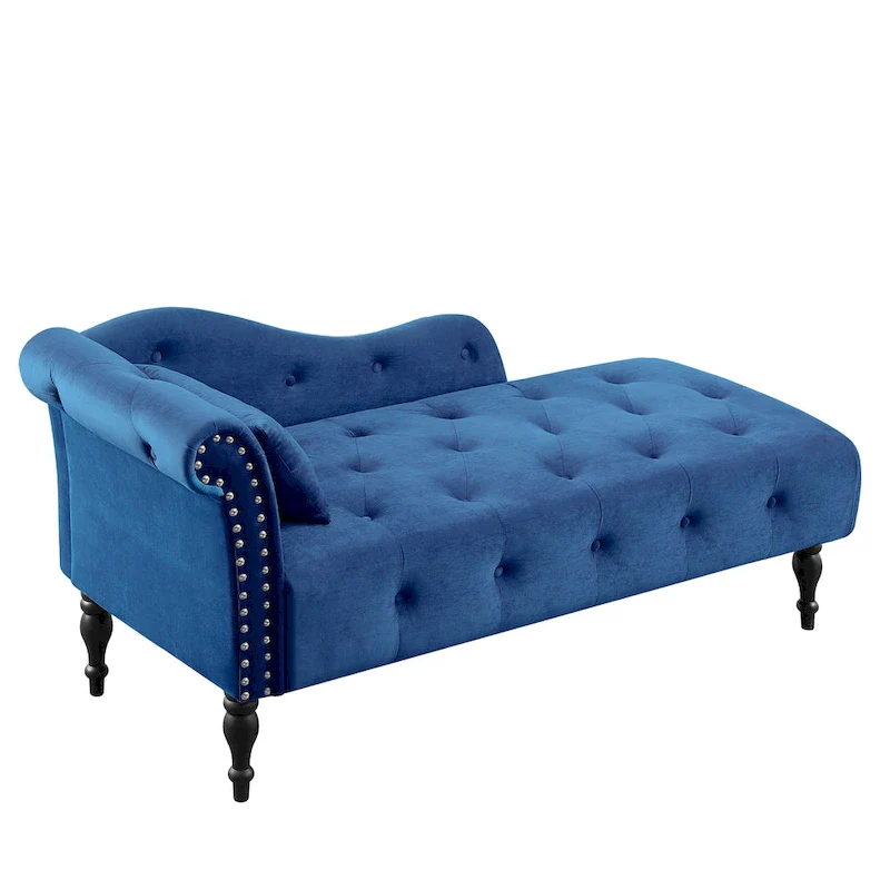 60.6 Velvet Upholstered Button Tufted Chaise Lounge Chair with Nailheads