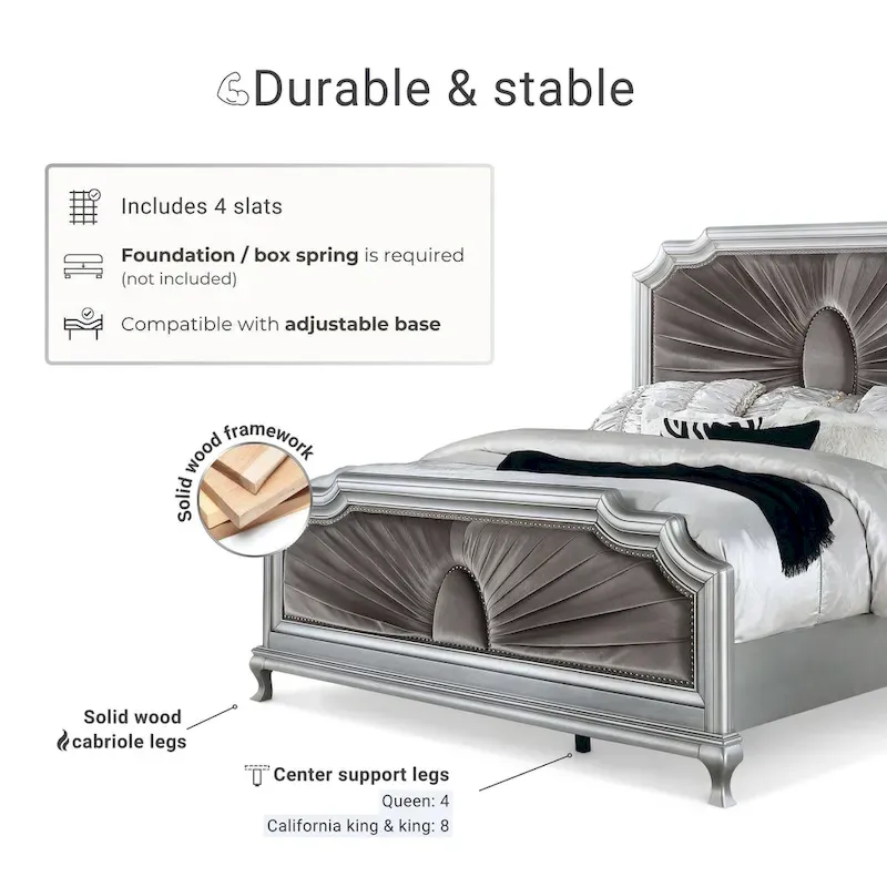 Furniture of America Maza Glam Silver Solid Wood Panel Bed