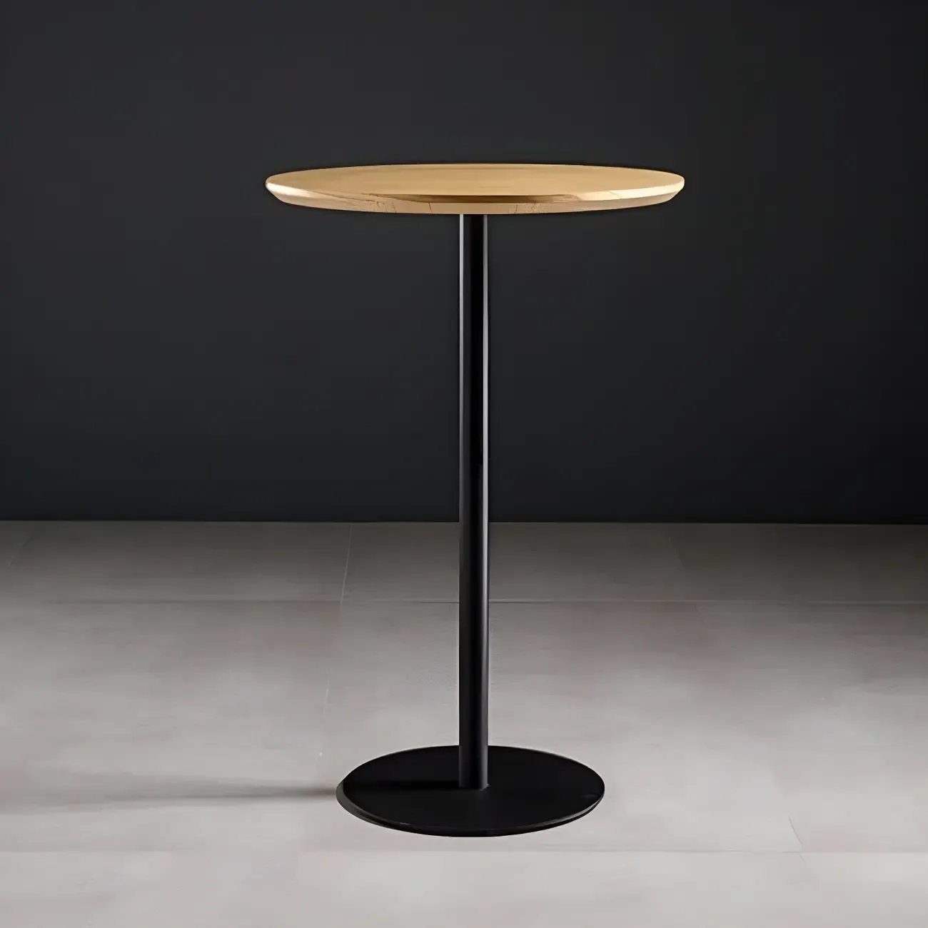 Modern Brown Wood Grain Black Metallic Pedestal Bar Tables