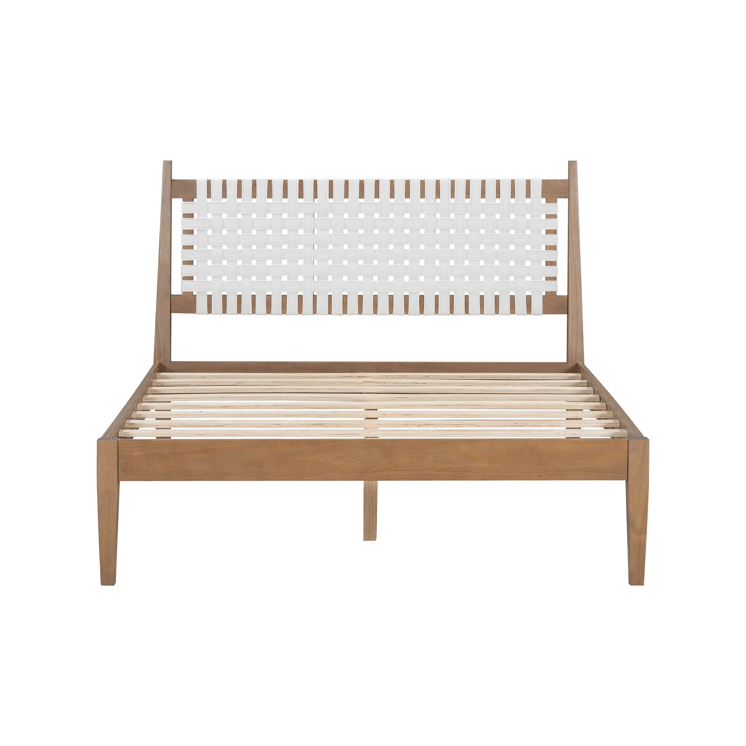 Woven White Leather Headboard Queen Pine Wood Bedframe