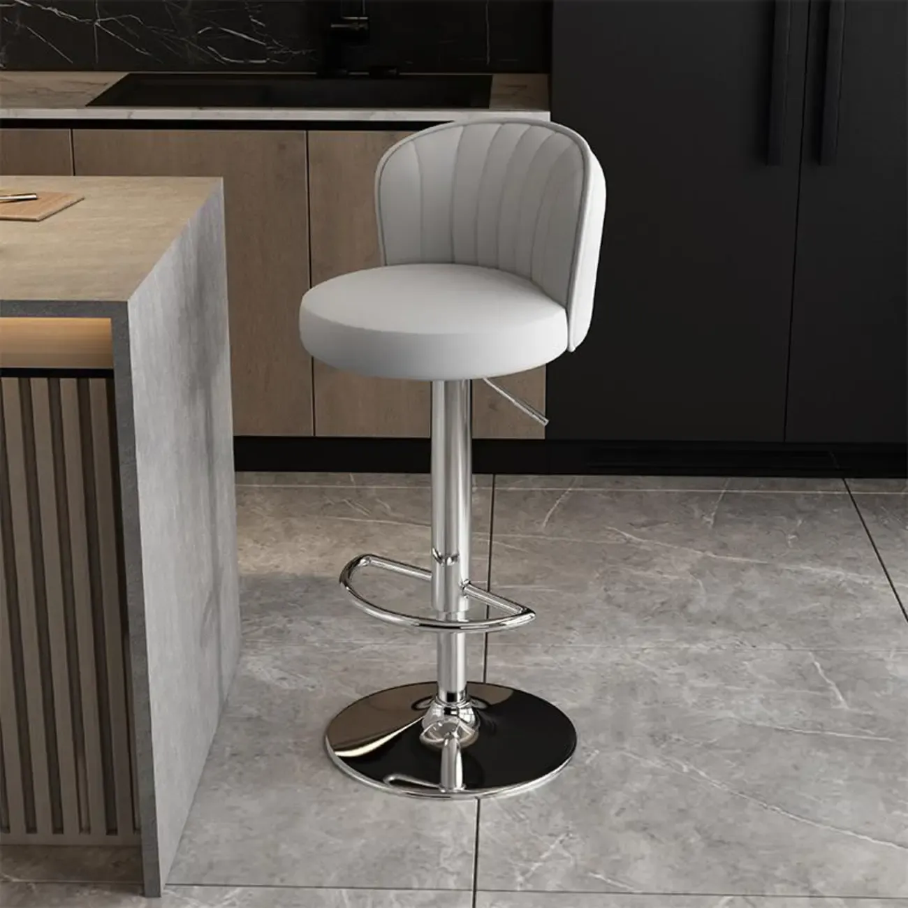 Modern Leather Adjustable Swivel Bar Stools with Back