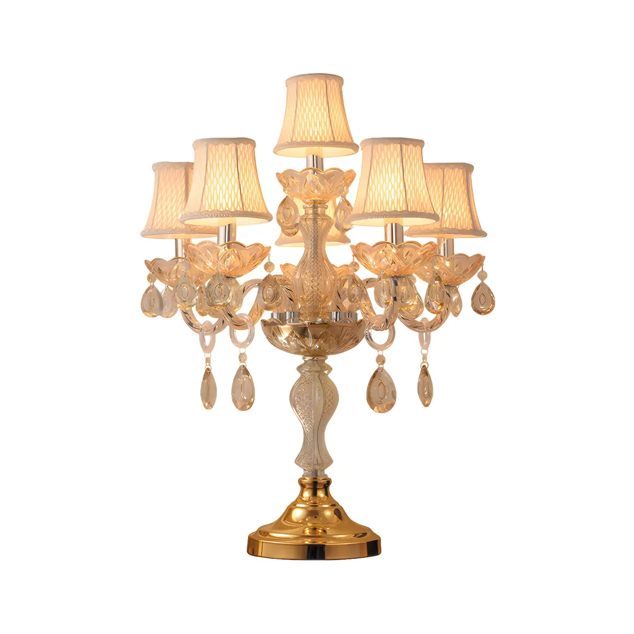 Luxury Gold Multi-Light Crystal Candelabra Table Lamp