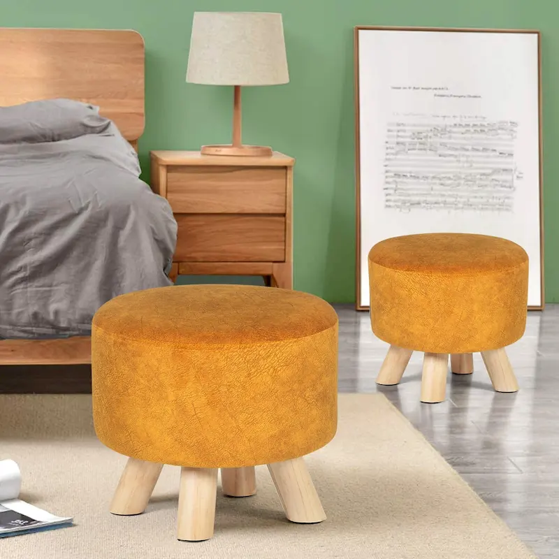 Adeco Round Ottoman Velvet Foot Rest Stool with Non-Skid Legs