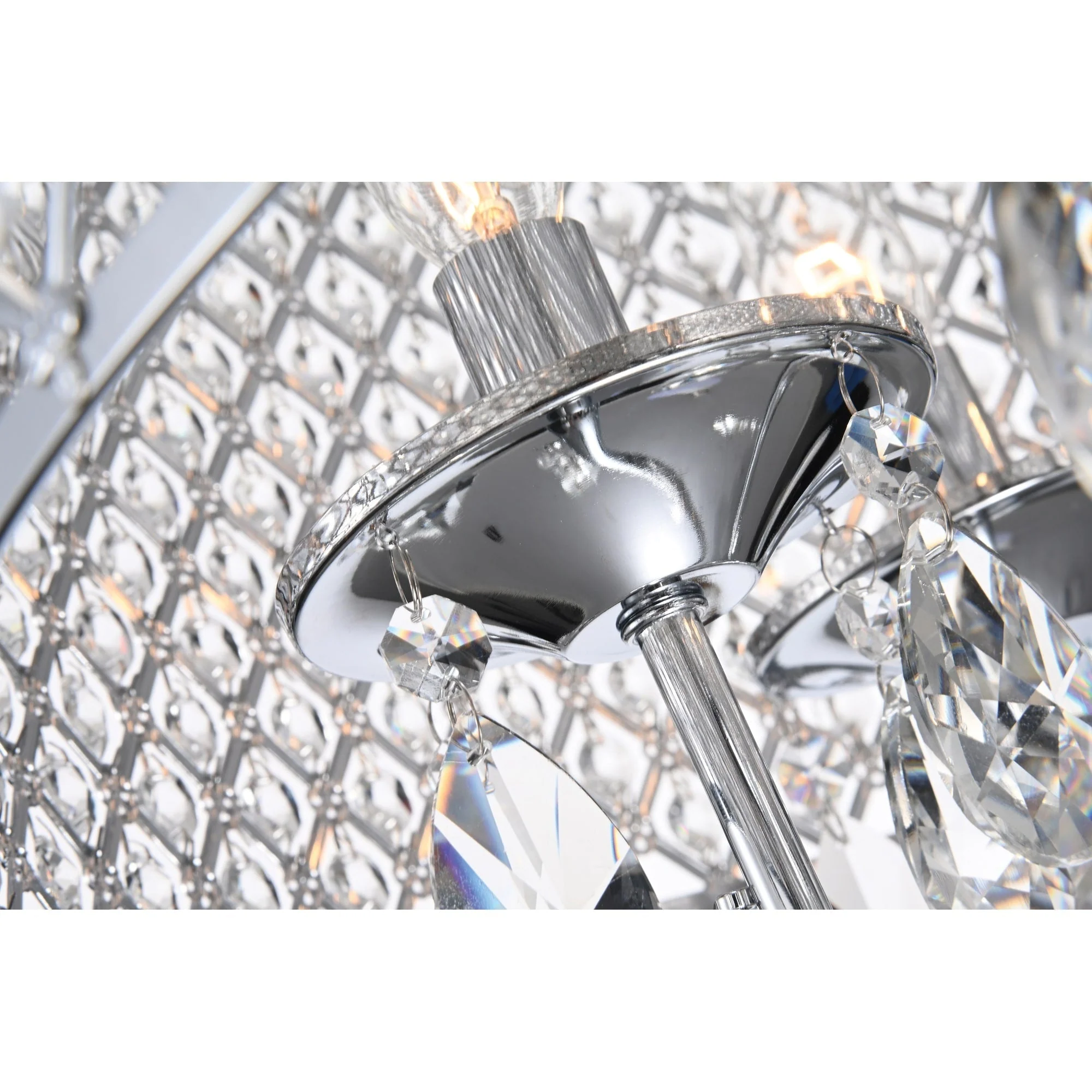 Round Beaded Drum Chandelier with Hanging Crystals