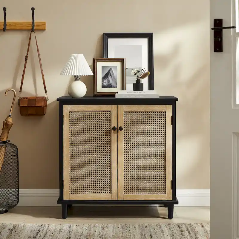 Art Leon Woven Rattan Wicker Accent Cabinet