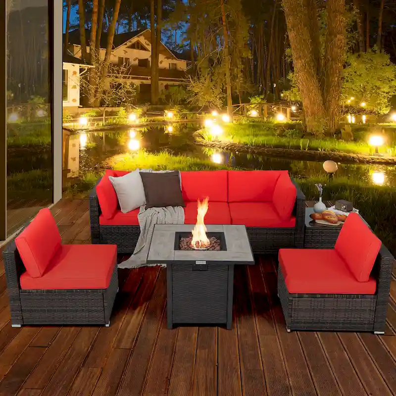 Costway 7PCS Patio Rattan Furniture Set 30 Fire Pit Table Cover - See Details