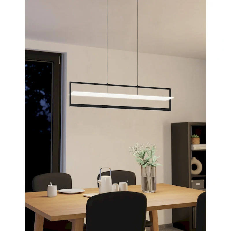 Farneta - 1-Light LED Linear Pendant - Structured Black Finish - Satin Acylic Shade