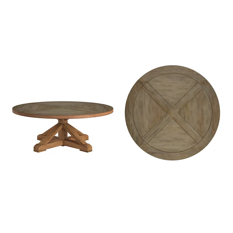 Krakova Rustic X-Base Round Pine Veneer Wood Coffee Table