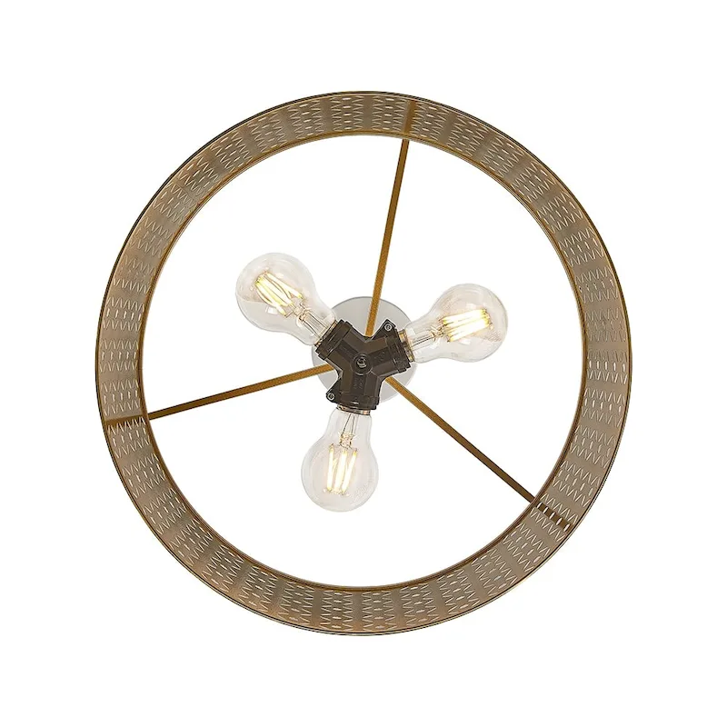 15 inch 3 light white and gold etch ceiling mount light