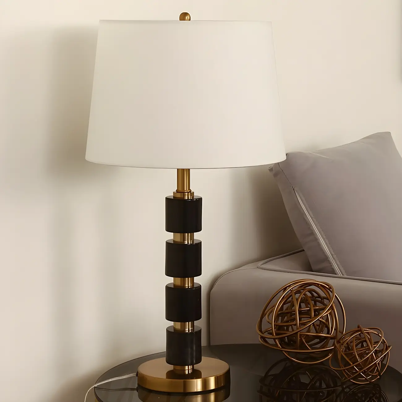 Elegant White Noble Stone Fabric Task Table Lamp