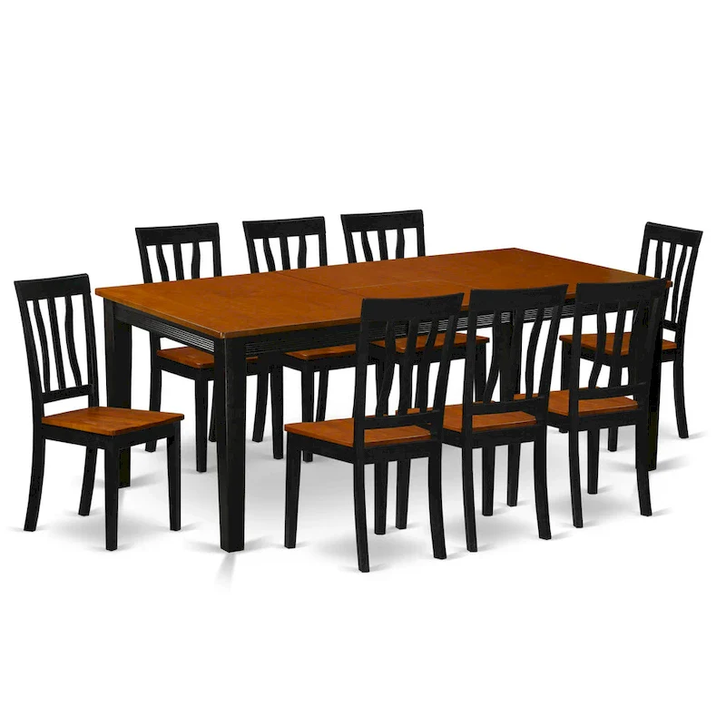 East West Furniture 9 Piece Kitchen Table Set- a Dining Table and 8 Dining Room Chairs, Black & Cherry (Seat Options)